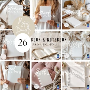 Paket 26 Bok- och anteckningsblocksjournalmodell | Journalmodell med inbunden pärm Canva Dra och släpp | Journal med inbunden pärm | Smart Object PSD Canva | 687
