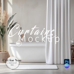 Shower Curtain & Mat Mockup, Bathroom Carpet and Curtain Mockups,Photoshop Mock up,Drag and Drop Mockup PNG, Canva, Curtains Mockup PSD |580