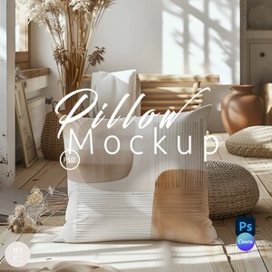 枕モックアップ、ボヘミアン枕モックアップ Photoshop、Printify クッションモックアップ スマートオブジェクト PSD、モックアップ Canva ドラッグ & ドロップ PNG| 235