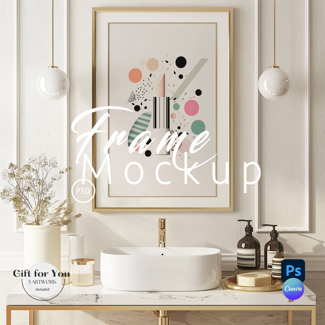 Vertical Frame Bathroom Mockup ,pink Luxury Frame Photoshop|floor Frame ...
