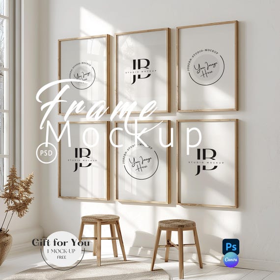 Six Frame Gallery Wall Art Set Frame Mockup|6 Frame Living Room