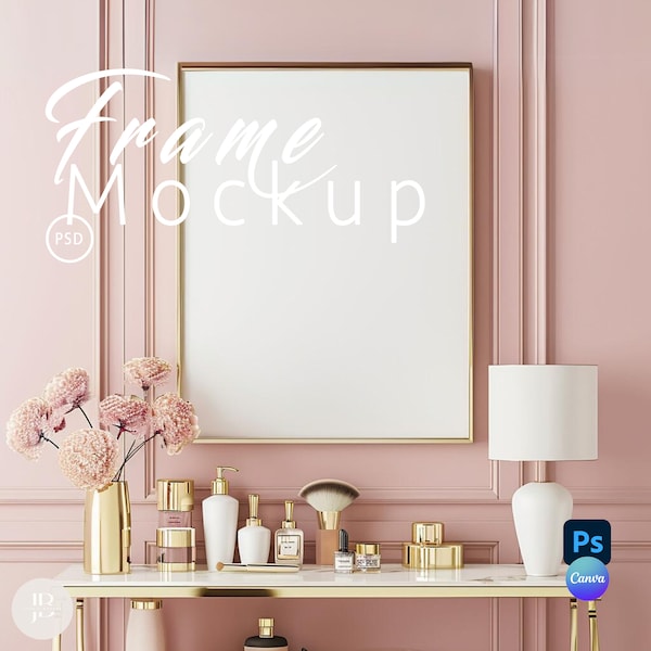 Retro Rosa Innenrahmen-Modell, Make-up-Raum Vertikale Rahmen Mockup Canva, Preppy Wanddekor Mockup, Poster Mockup, Rahmenmodell Psd | 238