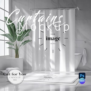 Shower Curtain & Mat Mockup, Bathroom Carpet and Curtain Mockups,Photoshop Mock up,Drag and Drop Mockup PNG, Canva, Curtains Mockup PSD |545