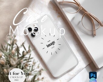 Clear Phone Case Mockup, iPhone 15 Transparent Case Mock up|Phone Cover Photoshop Mockup Smart Object |Phone Canva Drag and Drop| 707