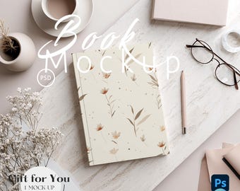 Mockup de Caderno/Diário | Mockup de Caderno A5 com Capa Dura | Mockup de Caderno com Capa Dura | Mockup de Caderno Boho | PSD e PNG com Objeto Inteligente | 770