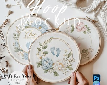 Three Embroidery Hoop Mockup,Boho Embroider Mock-up Canva Drag and Drop PNG,Stitch Mockup,Sewing Mockup,Minimalist Mockup,Smart Object |724