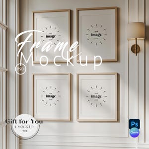 Four Frame Living Room  Frame Mockup |Gallery Wall Art Set Mock-Up Photoshop | Vertical Frame with Reflection | Smart Object Mockup PSD |602