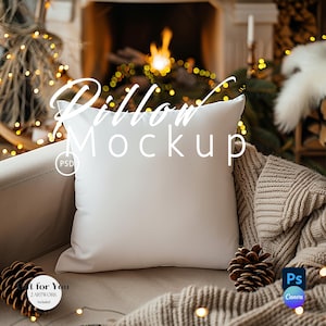 Maquettes d'oreiller, maquette d'oreiller de Noël Photoshop, impression de coussins d'hiver maquette d'objet intelligent PSD, maquette sur toile par glisser-déposer PNG | 391
