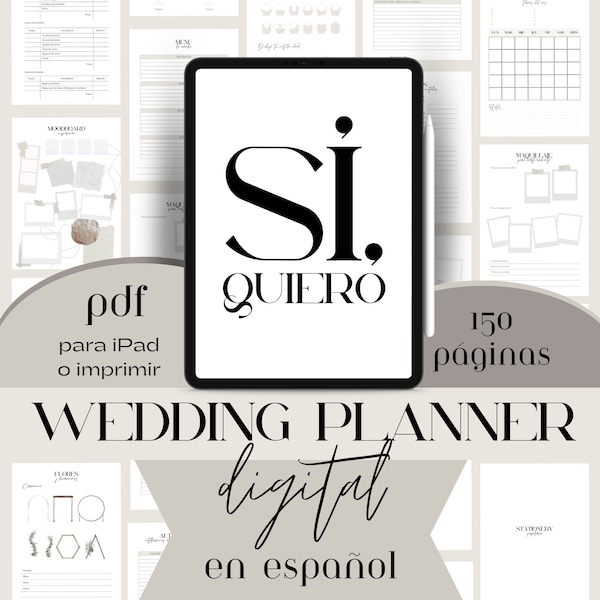 Organizador Agenda de Bodas Digital EN ESPAÑOL. Digital wedding planner. Template para impimir, printable PDF A4, planner digital.