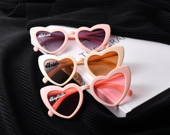 Personalized Heart Shaped Sunglasses for Bridal Shower Favors, Custom Bridal Entourage Gifts, Unforgettable Party Keepsakes