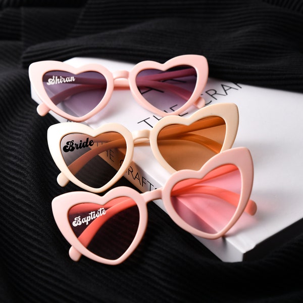 Personalized Heart Shaped Sunglasses for Bridal Shower Favors, Custom Bridal Entourage Gifts, Unforgettable Party Keepsakes