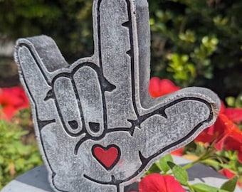 ASL I Love You Concrete Statue Figurine Paperweight Desk/Shelf Accessory Decor/ I Love You Sign Language Hand/Anniversary Gift Bridal Gift