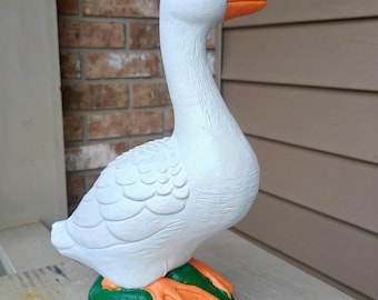 10" Tall Mini Concrete Porch Goose Statue Hand-Painted Cement Garden Goose Porch Goose Baby Emotional Support Goose Indoor Goose
