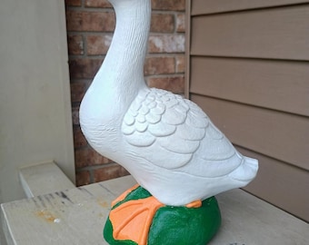 10" Tall Mini Concrete Porch Goose Statue Hand-Painted Cement Garden Goose Porch Goose Baby Emotional Support Goose Indoor Goose