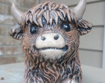 Concrete Cow Planter Highland Cow Decor Succulent Flower Pot Hand Cast Scottish Highlander Desk Tier Tray Pot