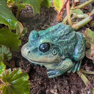 Realistic Concrete Frog Hand-Painted Cement Garden Frog Statue Outdoor Toad Sculpture Animal Frog Lover Housewarming Gift Stone Bull Frog image 3