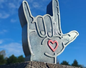 ASL I Love You Concrete Statue Figurine Paperweight Desk/Shelf Accessory Decor/ I Love You Sign Language Hand/Anniversary Gift Bridal Gift