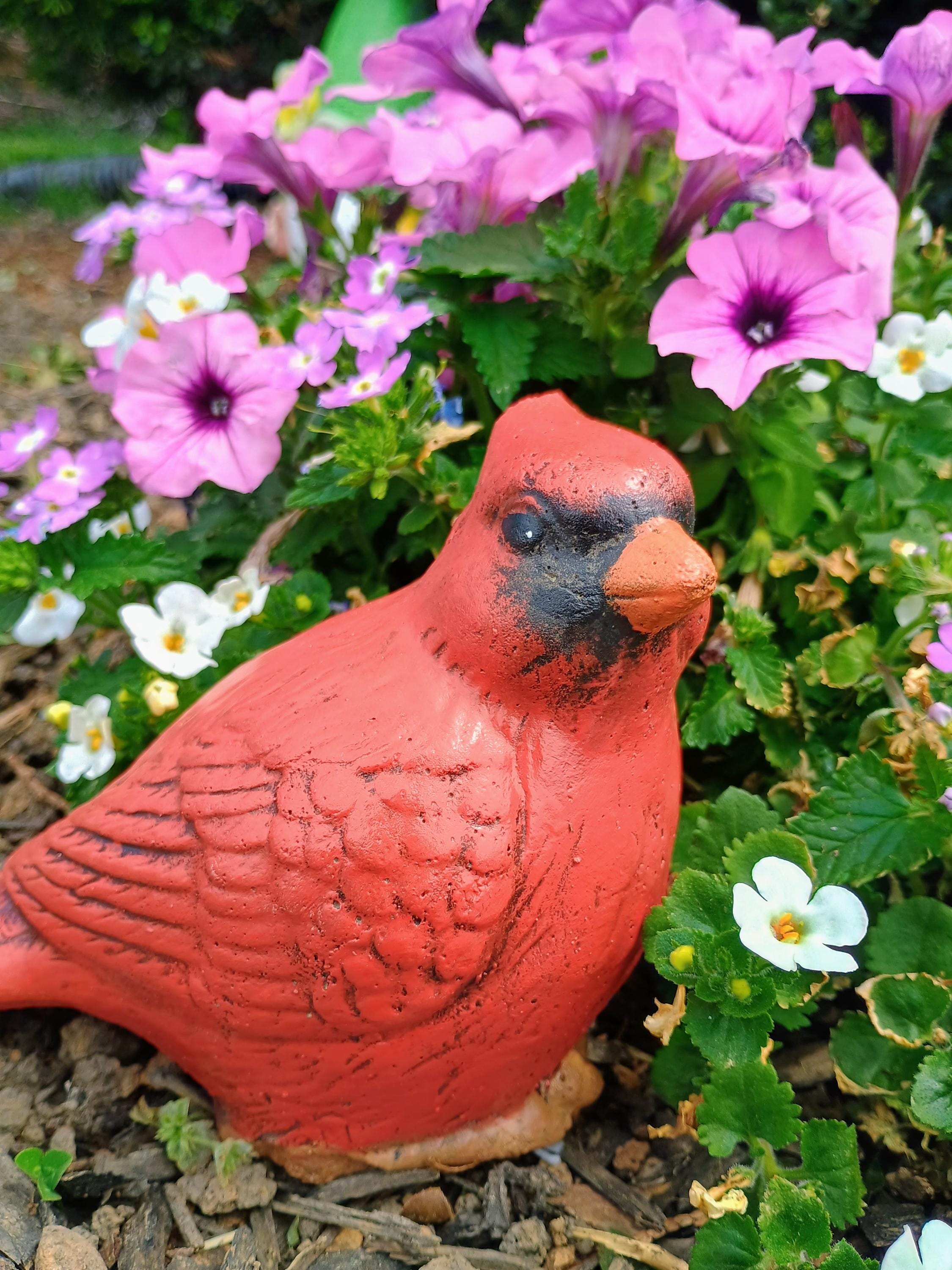 Concrete Cardinal Statue Red Bird Figurine Indoor Outdoor Painted