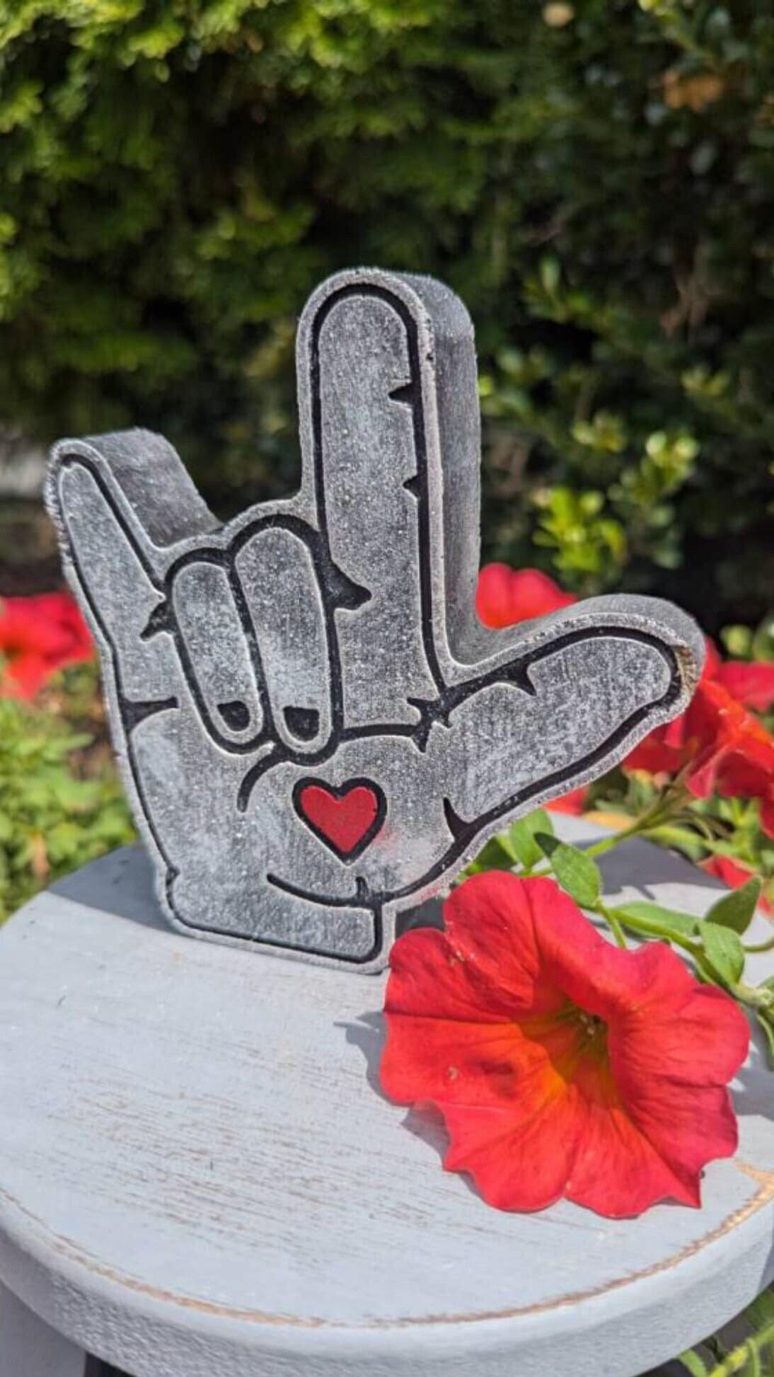 ASL I Love You Concrete Statue Figurine Paperweight Desk/shelf