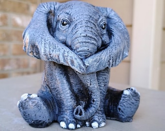 Concrete Elephant Figurine Lucky Elephant Statue Housewarming Gift Collectible Cement Wild Zoo Animal Tabletop Safari Outdoor Gift Decor