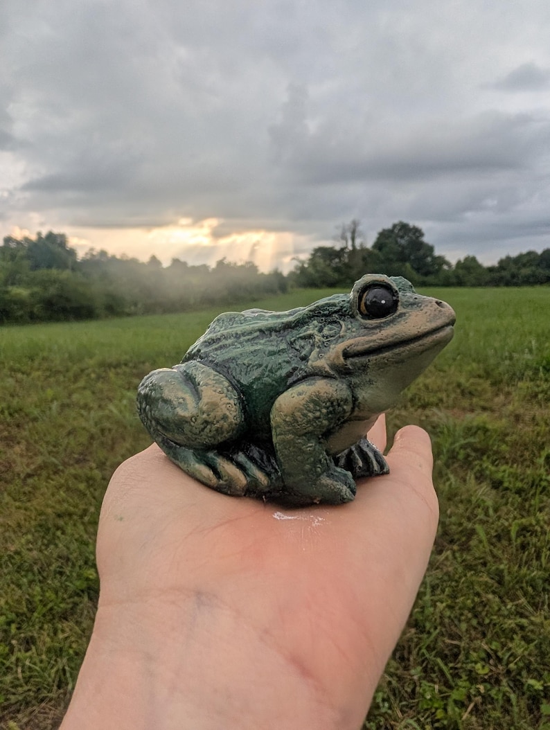 Realistic Concrete Frog Hand-Painted Cement Garden Frog Statue Outdoor Toad Sculpture Animal Frog Lover Housewarming Gift Stone Bull Frog image 10