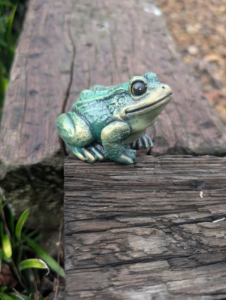 Realistic Concrete Frog Hand-Painted Cement Garden Frog Statue Outdoor Toad Sculpture Animal Frog Lover Housewarming Gift Stone Bull Frog image 1