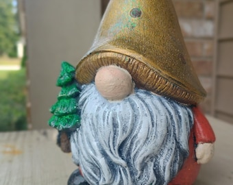Concrete Christmas Gnome Hand-painted Merry Christmas Mushroom Gnome Figurine Festive Tabletop Tier Tray Mantle Decor Christmas Collectible
