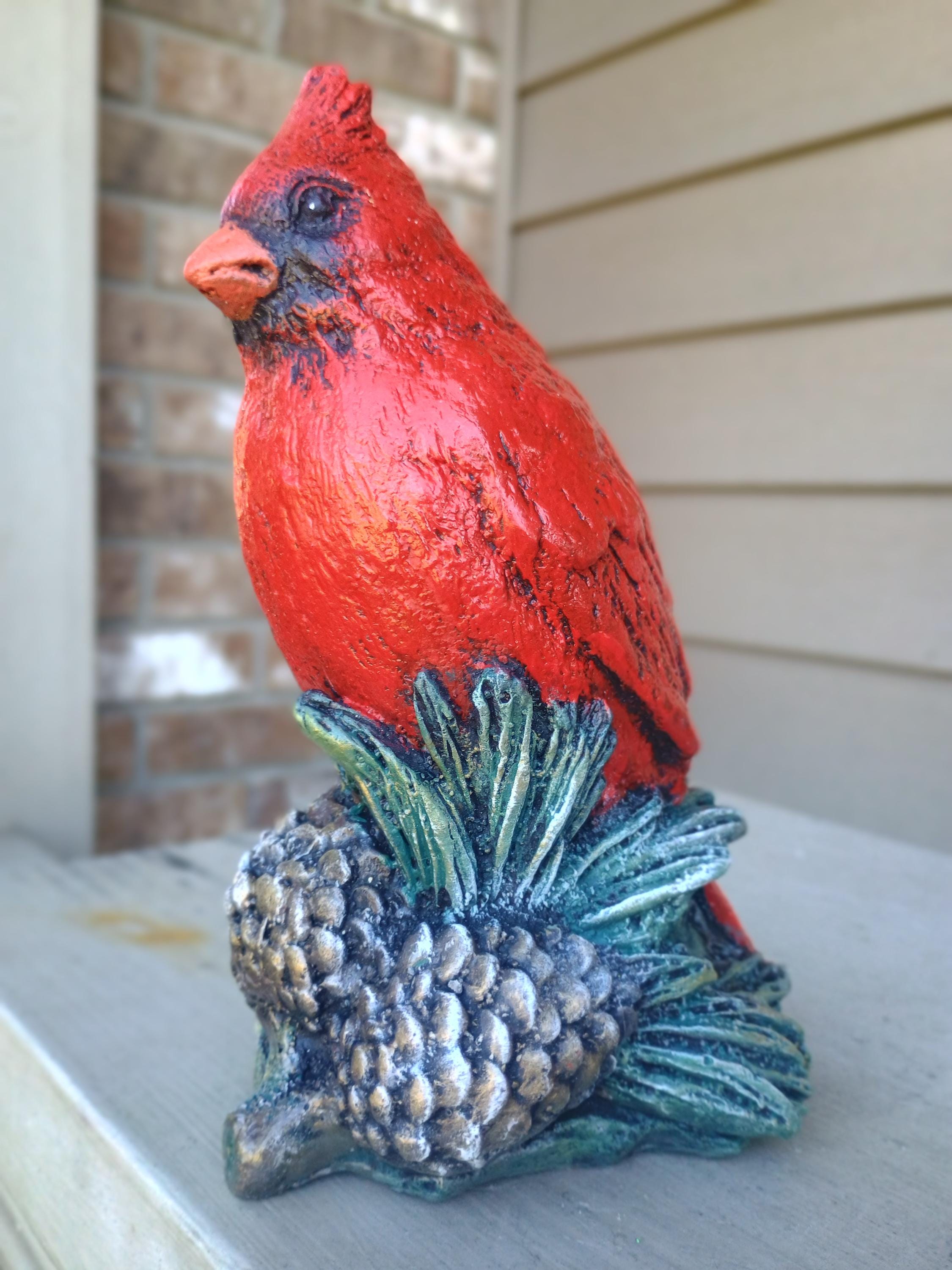 Hand-painted Concrete Cardinal Statue Christmas Figurine Memorial