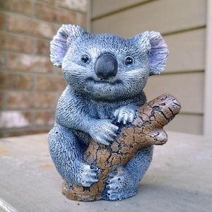 Hand Painted Concrete Koala Bear Statue Australian Animal Figurine Marsupial Art Cute Unique Koala Gift Nursery Animal Decor Tier Tray Decor
