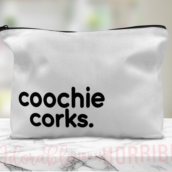 Coochie Corks ⁝ Period Pouch ⁝ Canvas Pouch ⁝ Adult Humor ⁝ Vanity Bag ⁝ Menstruation Pouch ⁝ Zippered ⁝ Gift for Girls ⁝ Sanitary Bags