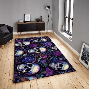 Flower Garden  Skull Rug, Occult Floral Design Carpet, Gothic Skull Rug, Flower & Skull Accent Rug, Modern Gothic Decor Rug, Skull Rug