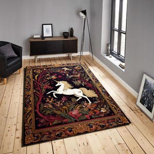 Unicorn in Floral Rug, Folklore Decor, Cottagecore Decor, Aesthetic Design Rug, Fairy Woodland Decor Magical Decor