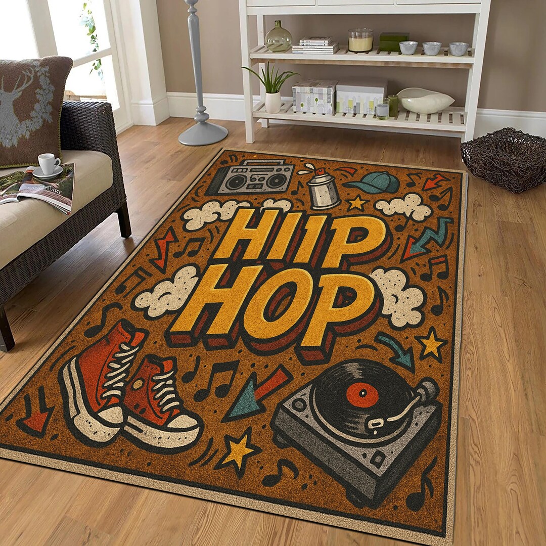 Hip Hop Rug Graffiti Hip Hop Rug – Urban Street Art Carpet for Teen Room – Colorful ...