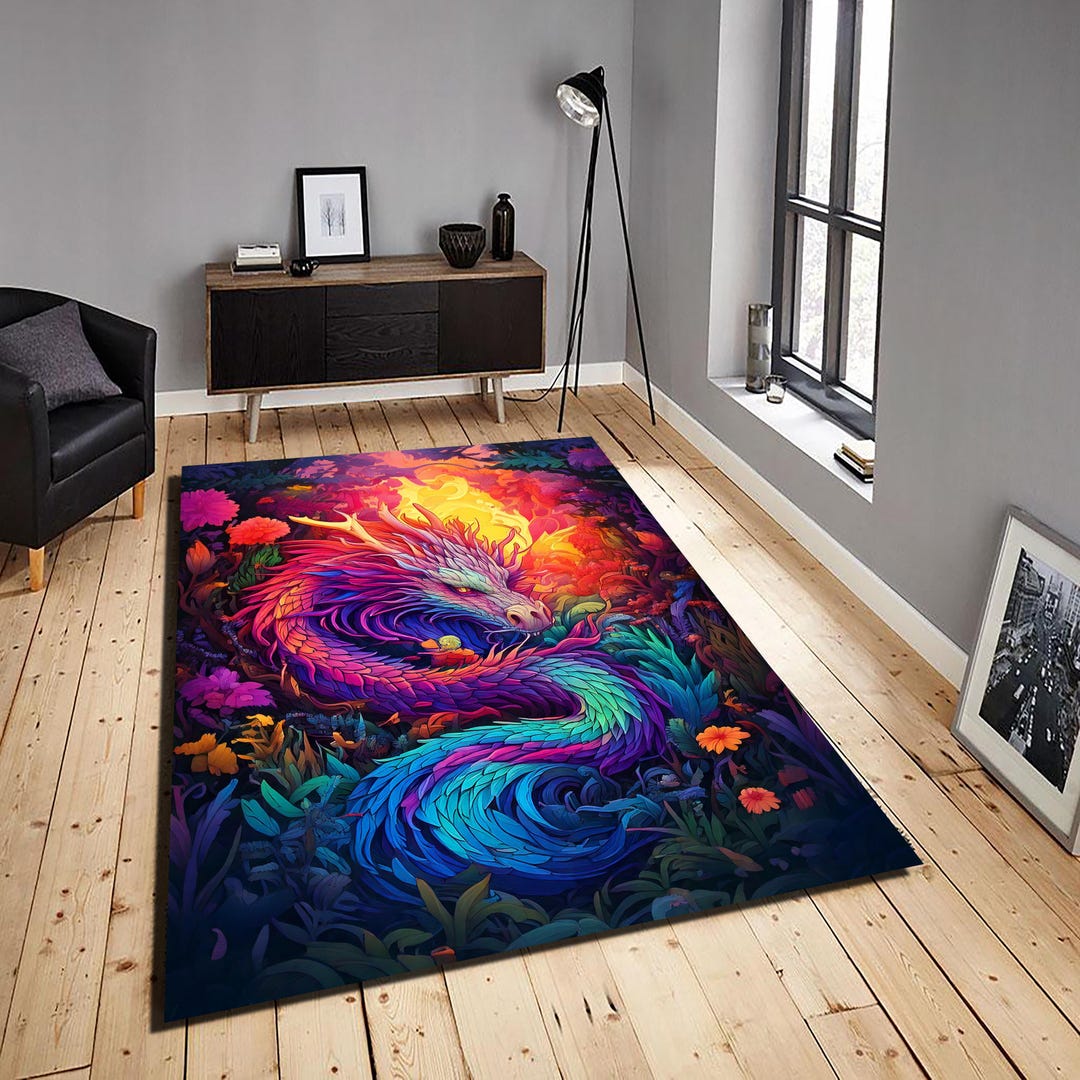 Fantasy Rug Collection Mystical Medieval Dragon Rug, Dark Academia Fantasy Carpet, Enchanted ...