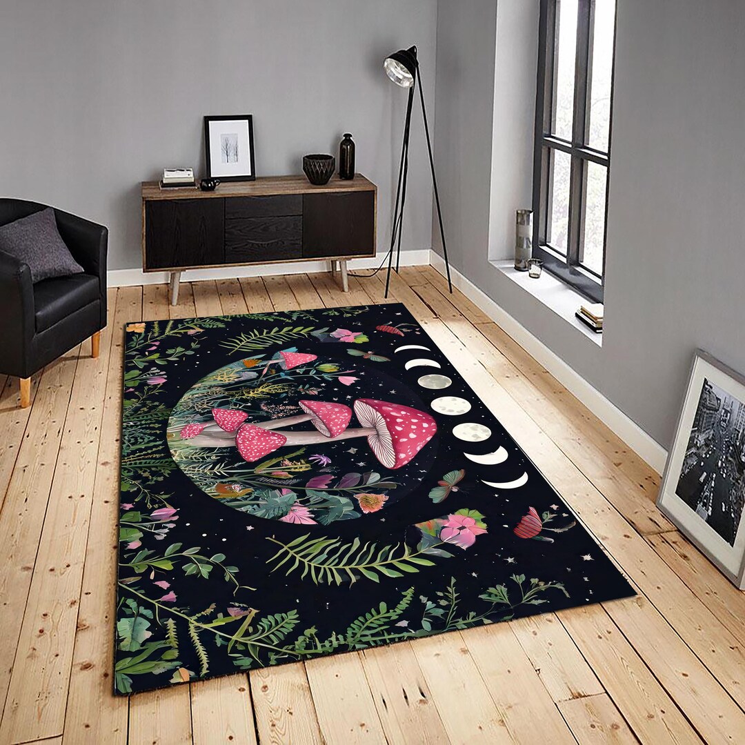 Wicca Rugs Mushroom Bath Rug, Wiccan Witch Decor Aesthetic, Goth Bathroom, Dark ...