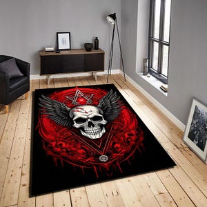 Skull Carpet, Skeleton Decor Rug, Gothic Ambiance Rug, Devil Skull Mat, Memento Mori Rug, Horror Themed Rug, Dark Fantasy Rug,