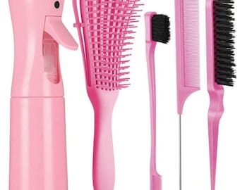 Juego de 5 cepillos para el cabello con peine para peinar y botella pulverizadora de 200 ml