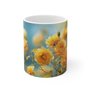 Yellow Rose Ceramic Mug. Ceramic Mug 11oz Floral Mug.