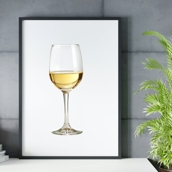 White Wine Glass. White Wine Wall Art, Cafe, Restaurant, Bar, Club, Glass with White wine, Unframed Digital Print