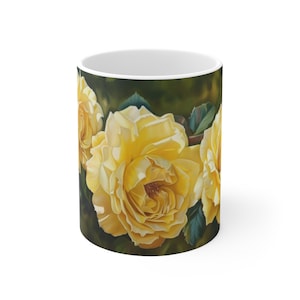 Yellow Rose Coffee Mug, Tea Mug, Ceramic Yellow Rose Design Mug