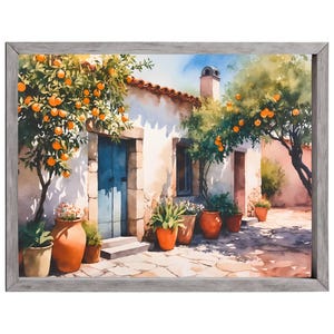 Casa mediterranea con aranci / Arte murale stampabile