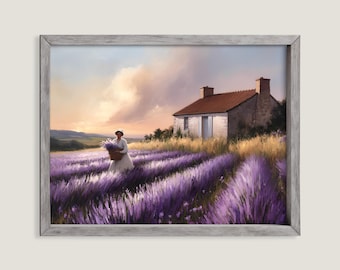 Impresión digital de campo de lavanda / Arte mural natural / Descarga instantánea / Paisaje