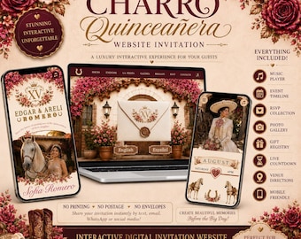 Charro Western Hacienda Quinceanera Digital Interactive Invitation, Instant Download, Customized, Personalized RSVP Tracker, Bilingual