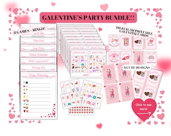 Galentine's Day Party Games Bundle, Bingo, Cards (Instant Download)