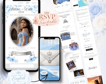 Quinceanera Princess blue interactive digital invitation invite