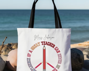 Personalized Teacher Tote Bag: Peace Sign Design, Educator Gift