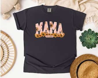 Custom Mama T-Shirt: Boho Sunflower Design, Personalized Birth Year
