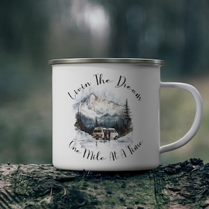 Customizable Enamel Camping Mug: Van Life Adventure Gift