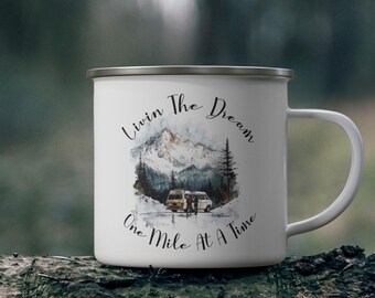 Customizable Enamel Camping Mug: Van Life Adventure Gift