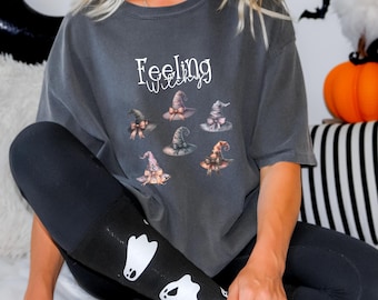 Feeling Witchy T-Shirt, Vintage Halloween Witch Hats, Spooky Graphic Tee